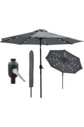 Glamhaus Dark Grey Solar Power LED Tilting Parasol Waterproof Umbrella 2.7M - thumbnail 1