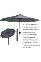 Glamhaus Dark Grey Solar Power LED Tilting Parasol Waterproof Umbrella 2.7M - thumbnail 2