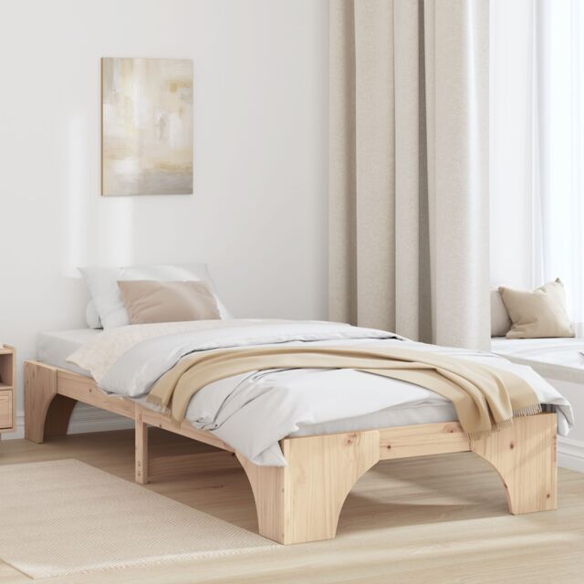 Berkfield Home Bed Frame Natural Solid pine wood 100 x 200 cm Durable in Brown - image 1