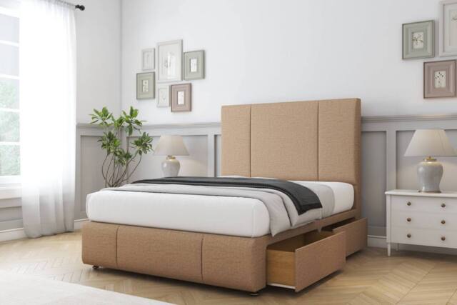 "Sloomy Lisbon Dumfries Divan Set No Drawers-26"" Headboard-Footboard in Light Brown - Size: Small Single" - image 1