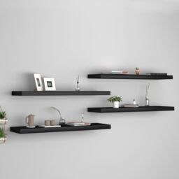 Berkfield Home Floating Wall Shelves 4 pcs Black 90x23.5x3.8 cm MDF - thumbnail 1