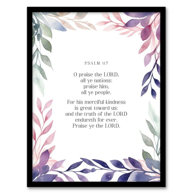 "Artery8 Wall Art Print Psalm 117 Praise the Lord All You Nations Bible Quote Framed in Purple - Size: W12"" x H16""" - image 1