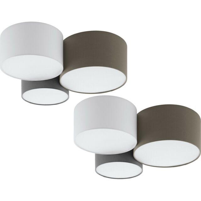 Loops 2 PACK Wall Flush Ceiling Light White Anthracite Brown White Grey Fabric 3x E27 - image 1