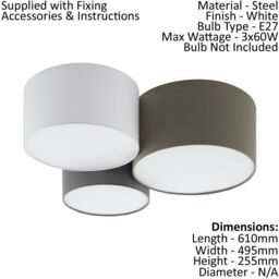 Loops 2 PACK Wall Flush Ceiling Light White Anthracite Brown White Grey Fabric 3x E27 - thumbnail 2