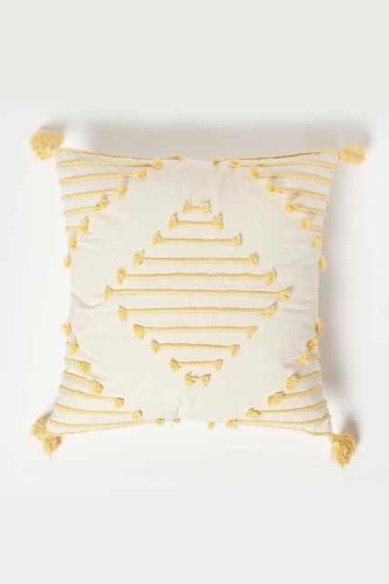 Homescapes Yellow Geometric Tassel Cotton Cushion - Size: 45 cm x 45 cm - image 1