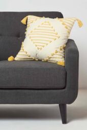 Homescapes Yellow Geometric Tassel Cotton Cushion - Size: 45 cm x 45 cm - thumbnail 2