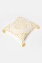 Homescapes Yellow Geometric Tassel Cotton Cushion - Size: 45 cm x 45 cm - thumbnail 5