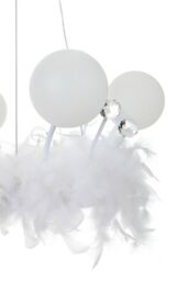 H&O Direct Unique Feather LED Chandelier Pendant Light with Balls in White - thumbnail 5