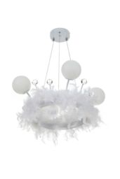 H&O Direct Unique Feather LED Chandelier Pendant Light with Balls in White - thumbnail 4