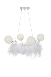 H&O Direct Unique Feather LED Chandelier Pendant Light with Balls in White - thumbnail 3