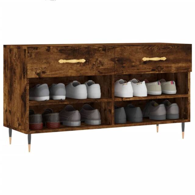 Berkfield Home Shoe Bench Smoked Oak 102x35x55 cm Engineered Wood in Brown - Size: 102 x 35 x 55 cm - image 1