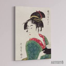 "Artery8 Naniwaya Okita Portrait Canvas Wall Art Print Utamaro Kitagawa in Green - Size: W18"" x H24""" - thumbnail 2