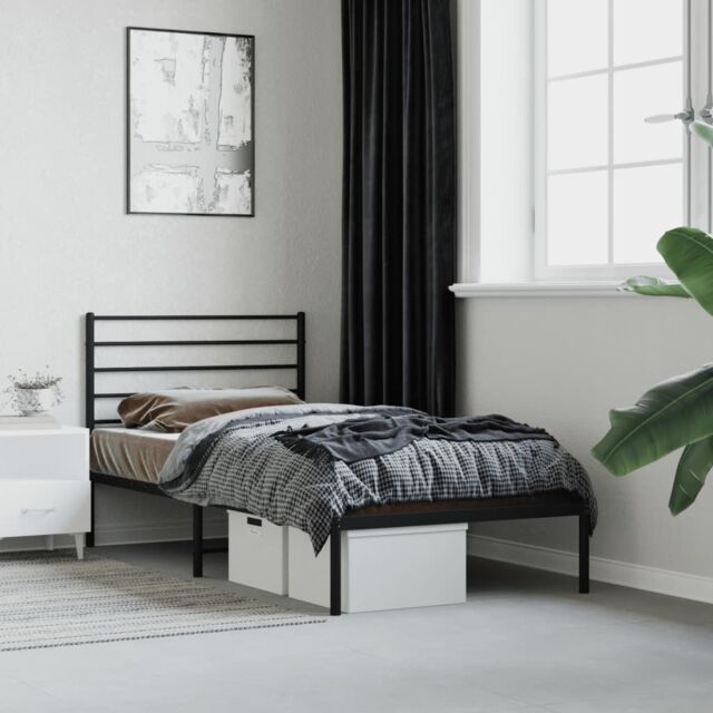 Berkfield Home Metal Bed Frame with Headboard Black 100x190 cm - image 1