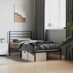 Berkfield Home Metal Bed Frame with Headboard Black 100x190 cm - thumbnail 3