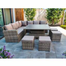 Furniture Maxi Rosen 11 Seater Rattan Garden Furniture Corner Sofa Cube Set With Aluminum Lift-up Table in Grey - thumbnail 3