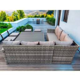 Furniture Maxi Rosen 11 Seater Rattan Garden Furniture Corner Sofa Cube Set With Aluminum Lift-up Table in Grey - thumbnail 6