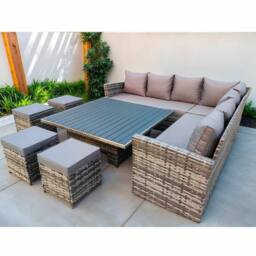Furniture Maxi Rosen 11 Seater Rattan Garden Furniture Corner Sofa Cube Set With Aluminum Lift-up Table in Grey - thumbnail 5
