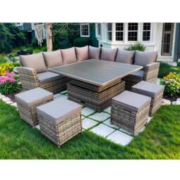 Furniture Maxi Rosen 11 Seater Rattan Garden Furniture Corner Sofa Cube Set With Aluminum Lift-up Table in Grey - thumbnail 2