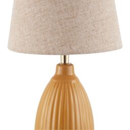 Happy Homewares Mustard Etched Lined Ceramic Gloss Table Lamp with Linen Fabric Shade - thumbnail 4