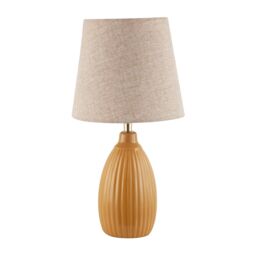 Happy Homewares Mustard Etched Lined Ceramic Gloss Table Lamp with Linen Fabric Shade - thumbnail 1