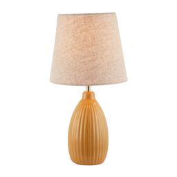Happy Homewares Mustard Etched Lined Ceramic Gloss Table Lamp with Linen Fabric Shade - thumbnail 3