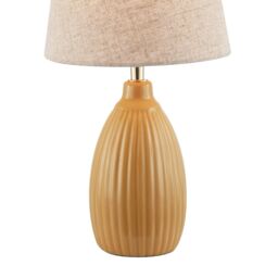 Happy Homewares Mustard Etched Lined Ceramic Gloss Table Lamp with Linen Fabric Shade - thumbnail 2