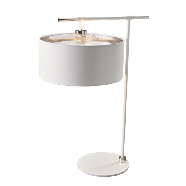 Loops Table Lamp White Silver Metallic Lined Shade Highly Polished Nickel LED E27 60W in Metallics - image 1