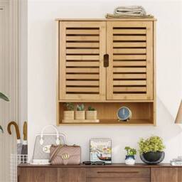 VOGREX Bamboo Wall Mount Over-Toilet Bathroom Storage Cabinet in Beige - thumbnail 5