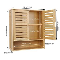 VOGREX Bamboo Wall Mount Over-Toilet Bathroom Storage Cabinet in Beige - thumbnail 3