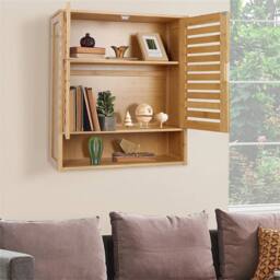 VOGREX Bamboo Wall Mount Over-Toilet Bathroom Storage Cabinet in Beige - thumbnail 2