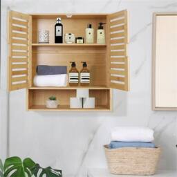 VOGREX Bamboo Wall Mount Over-Toilet Bathroom Storage Cabinet in Beige - thumbnail 4