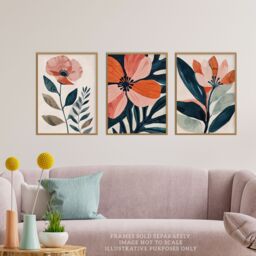 "Wee Blue Coo Set of 3 Prints Poppy Flowers Floral Watercolour Poster Art in Pink - Size: W12"" x H16""" - thumbnail 2