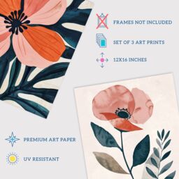 "Wee Blue Coo Set of 3 Prints Poppy Flowers Floral Watercolour Poster Art in Pink - Size: W12"" x H16""" - thumbnail 4