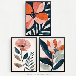 "Wee Blue Coo Set of 3 Prints Poppy Flowers Floral Watercolour Poster Art in Pink - Size: W12"" x H16""" - thumbnail 5