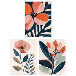 "Wee Blue Coo Set of 3 Prints Poppy Flowers Floral Watercolour Poster Art in Pink - Size: W12"" x H16""" - thumbnail 1
