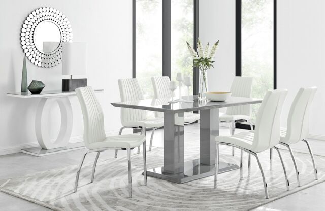FurnitureboxUK Imperia 6 Grey Dining Table & 6 Isco Chairs in Off-White