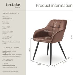 tectake Dining Chair Marilyn Per Piece - Brown/Black in Brown - Size: 1 Pack - thumbnail 6