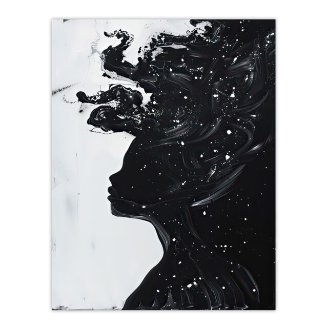 "Artery8 Woman in Stars Abstract Portrait Black & White Wall Art Print - Size: W12"" x H16""" - image 1
