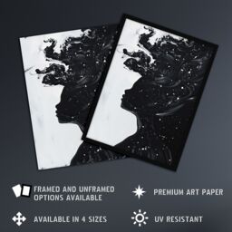 "Artery8 Woman in Stars Abstract Portrait Black & White Wall Art Print - Size: W12"" x H16""" - thumbnail 2