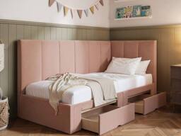 Flair Harley Corner Fabric Bed Frame with Storage Drawers in Pink - Size: Single - thumbnail 2