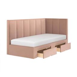 Flair Harley Corner Fabric Bed Frame with Storage Drawers in Pink - Size: Single - thumbnail 5