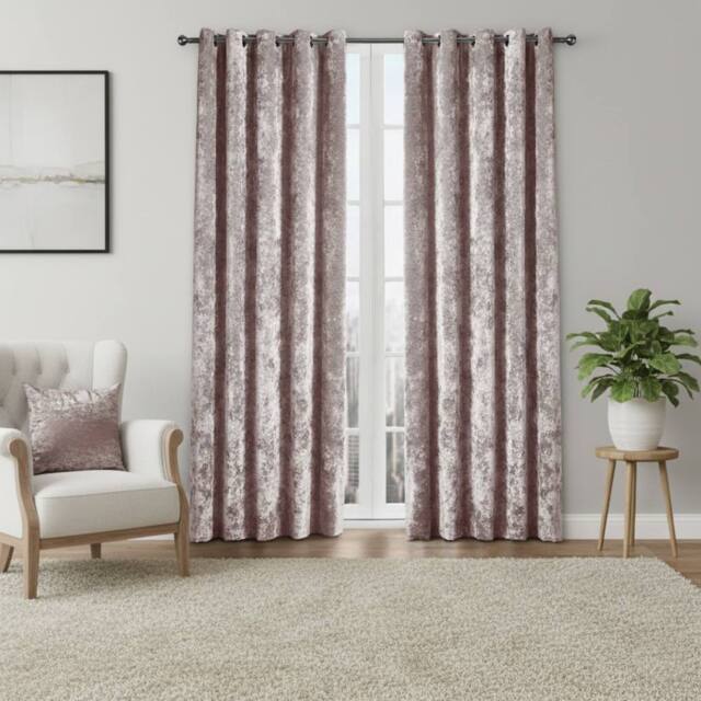 Snug City Crushed Velvet Eyelet Curtains Luxurious Finish for Contemporary Homes in Pink - Size: 168 cm width x 183 cm drop - image 1