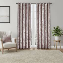 Snug City Crushed Velvet Eyelet Curtains Luxurious Finish for Contemporary Homes in Pink - Size: 168 cm width x 183 cm drop - thumbnail 1
