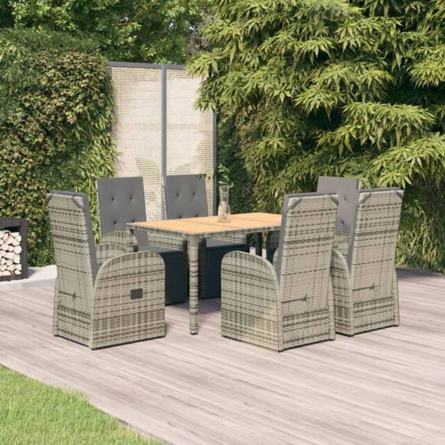 Berkfield Home 7 Piece Garden Dining Set Grey Poly Rattan&Solid Wood Acacia - image 1