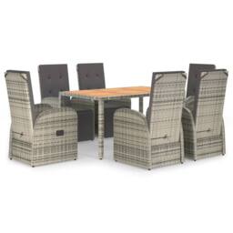 Berkfield Home 7 Piece Garden Dining Set Grey Poly Rattan&Solid Wood Acacia - thumbnail 2