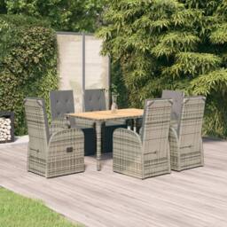 Berkfield Home 7 Piece Garden Dining Set Grey Poly Rattan&Solid Wood Acacia