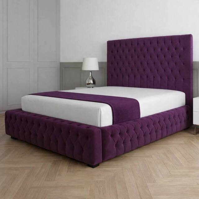 Living Comfort Bedz Countess Plush Velvet Upholstered Bed Slatted Base - 48Inch Headboard in Purple - Size: Single - image 1