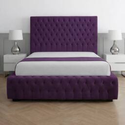 Living Comfort Bedz Countess Plush Velvet Upholstered Bed Slatted Base - 48Inch Headboard in Purple - Size: Single - thumbnail 2
