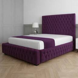 Living Comfort Bedz Countess Plush Velvet Upholstered Bed Slatted Base - 48Inch Headboard in Purple - Size: Single - thumbnail 1