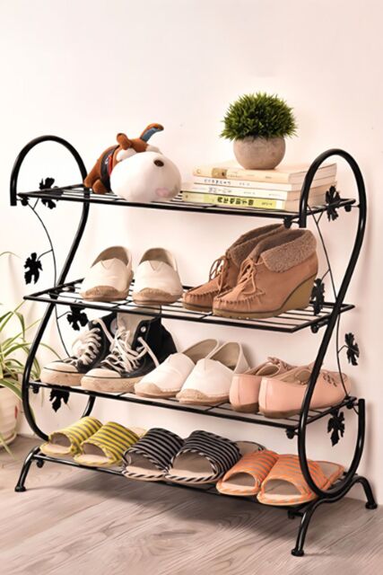 Living and Home Metal 4 Tier S-Shape Shoe Rack Shoe Storage Organizer Plant Stand in Black - image 1